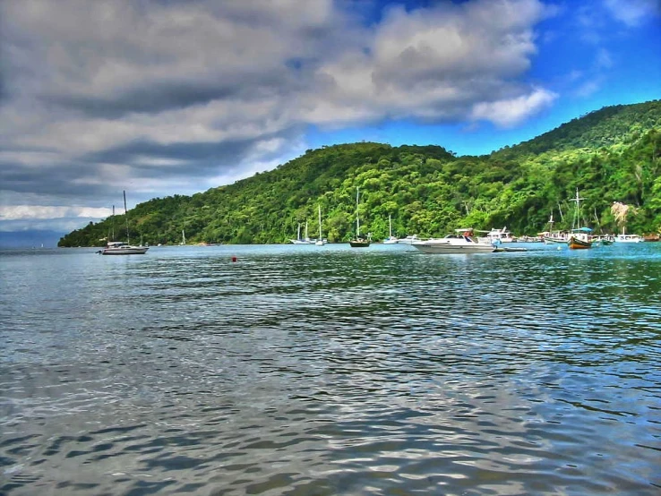 a large body of water with many boats floating on it