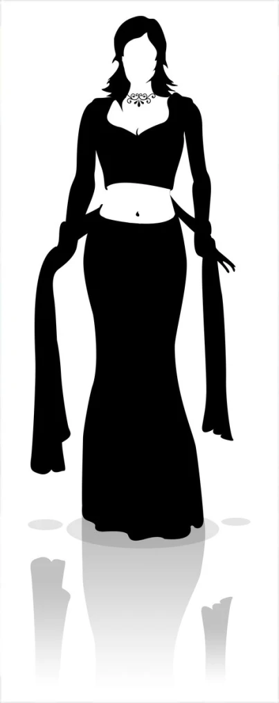 a silhouette of a dress in black and white with a bow