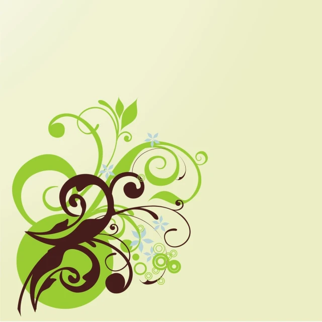a green background with swirls and leaves