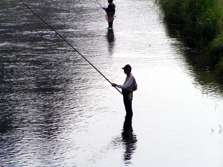 two people on the river fishing