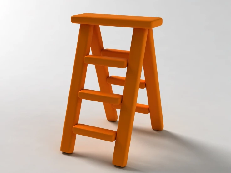 a bright orange miniature wooden step stool