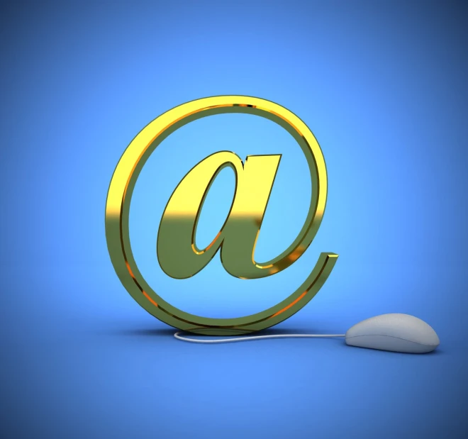 golden email sign with mouse on blue background