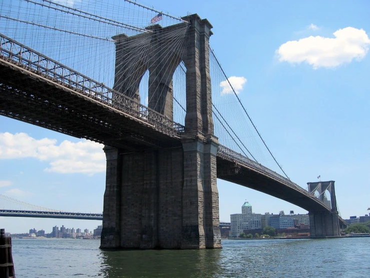 the brooklyn bridge is being used for construction as a backdrop