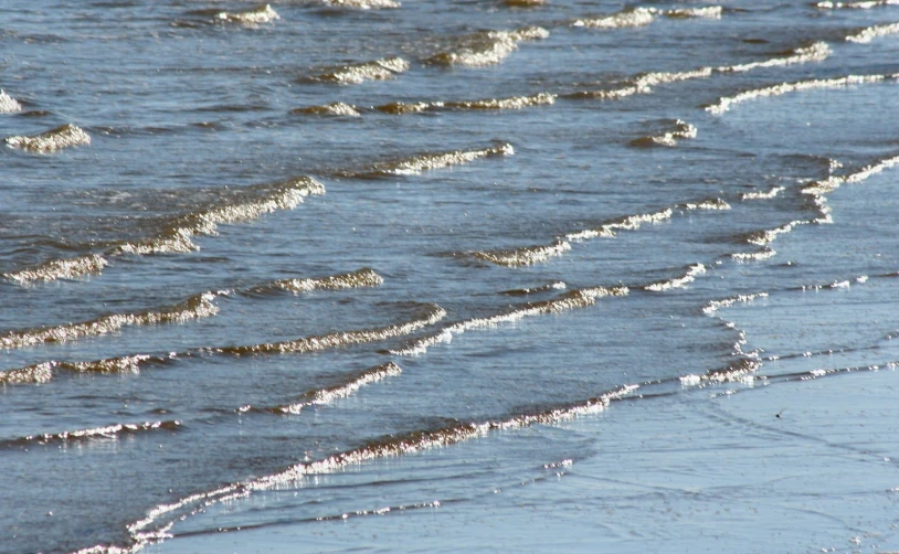 the ocean and beach are lined with small waves