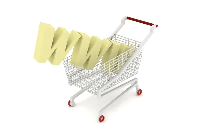 a small shopping cart filled with yellow letters