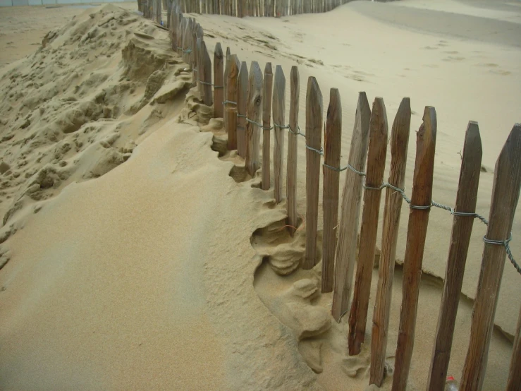 a fence and sand behind it at the beach