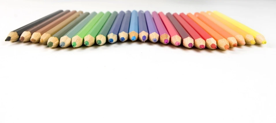 the top ten pencils in the row with colored ends