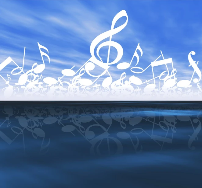 music notes are arranged in a circle in the middle of a water body