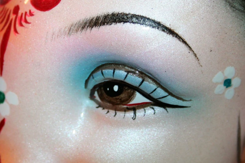 a girl's eye with dark brown eyes and white eyelashes