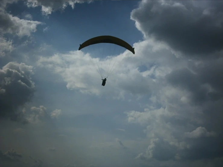 a person is para - sailing in the cloudy sky