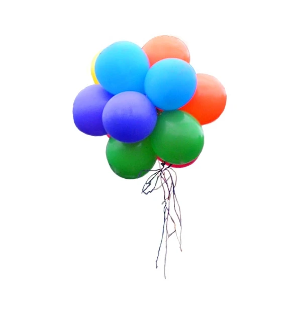 several colorful balloons flying on a white background