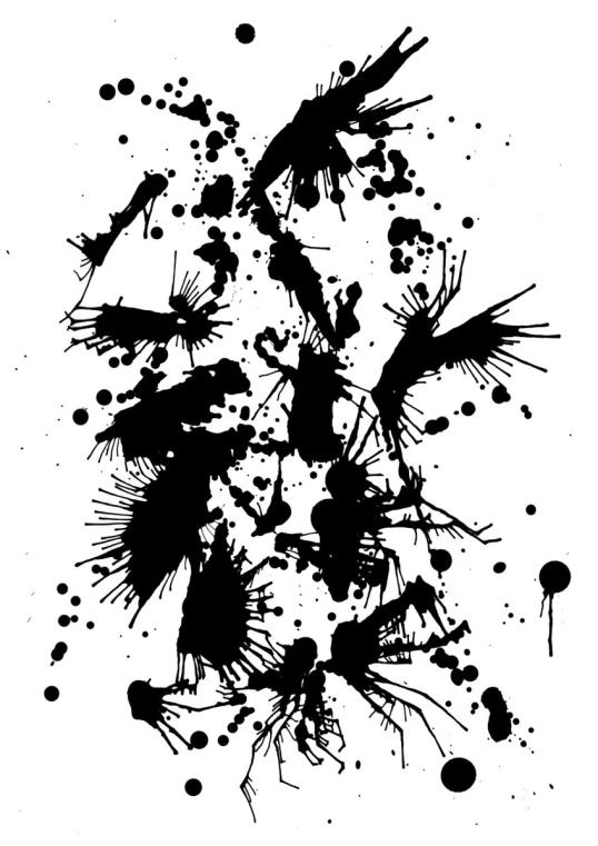 some ink blotches of paint against a white background