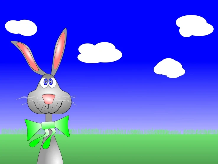 a white rabbit with a green bow in his hands
