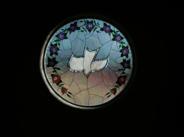 a round glass window that has a cat