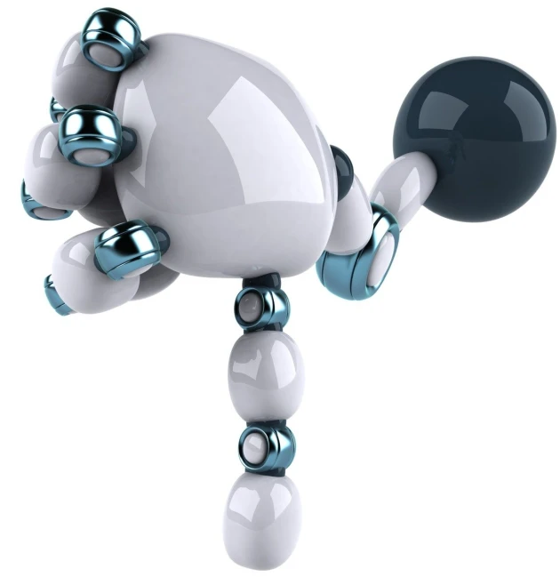 a cute little robot dancing with his arms outstretched