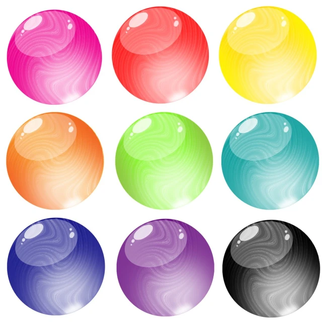 a set of nine colored balls for games