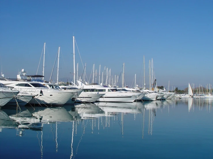 large fleet of yachts are all parked next to each other