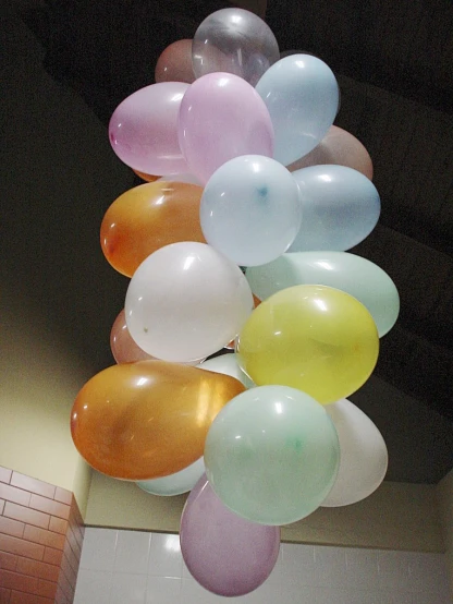 a cluster of multicolored balloons floating in the air