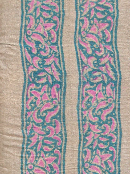 an old, multicolored cloth with floral patterns on it