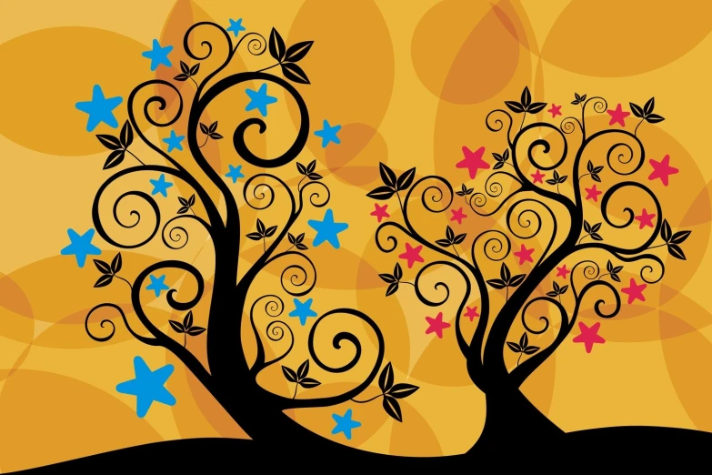 an artistic tree is on an orange background