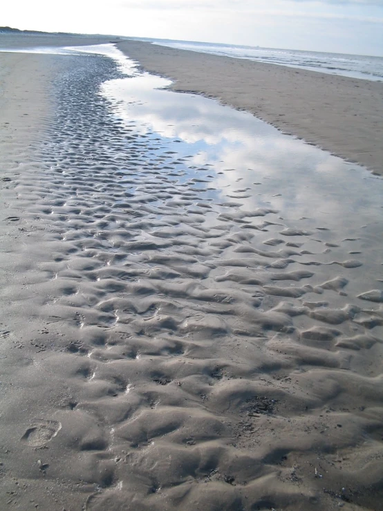 ripples in the sand on the beach near water