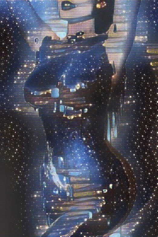 a 3d image of a man with his arms stretched out in a space scene