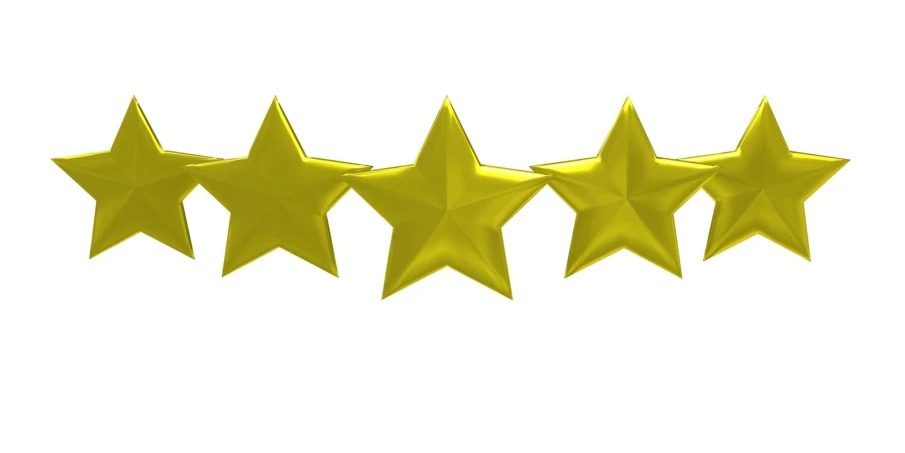 five stars lined up in a line with a white background