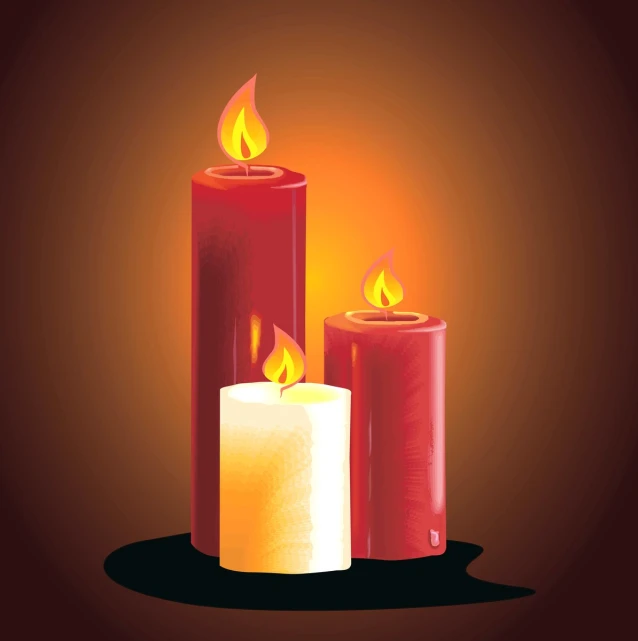 two candles are lit on an orange and red background