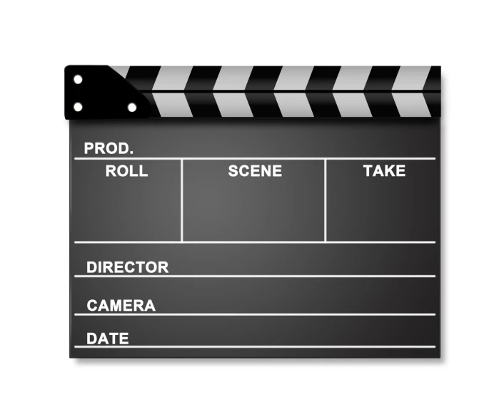 a black and white movie clap board