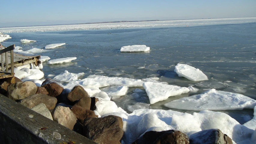 a large amount of ice on the lake