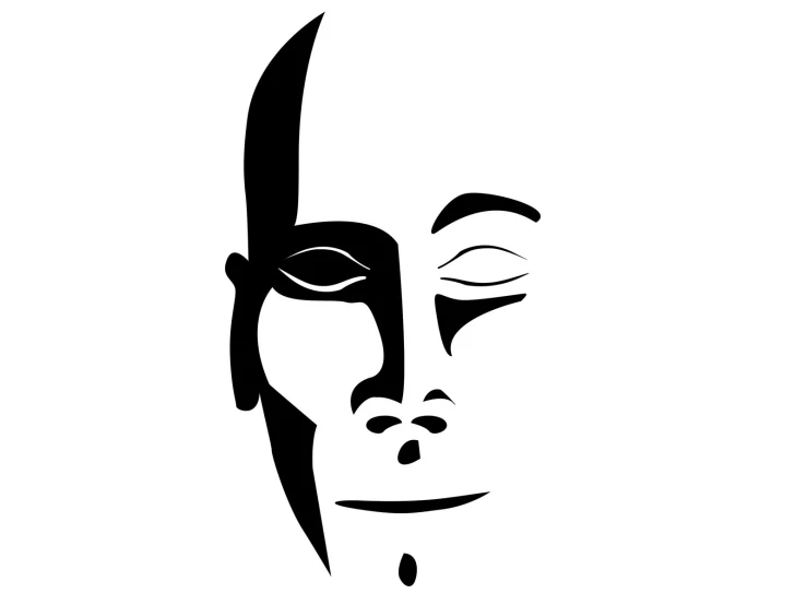 a stylized illustration of a face with the image of a knife