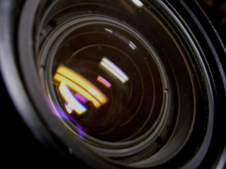 closeup pograph of a lens that is blurry and showing many different colors