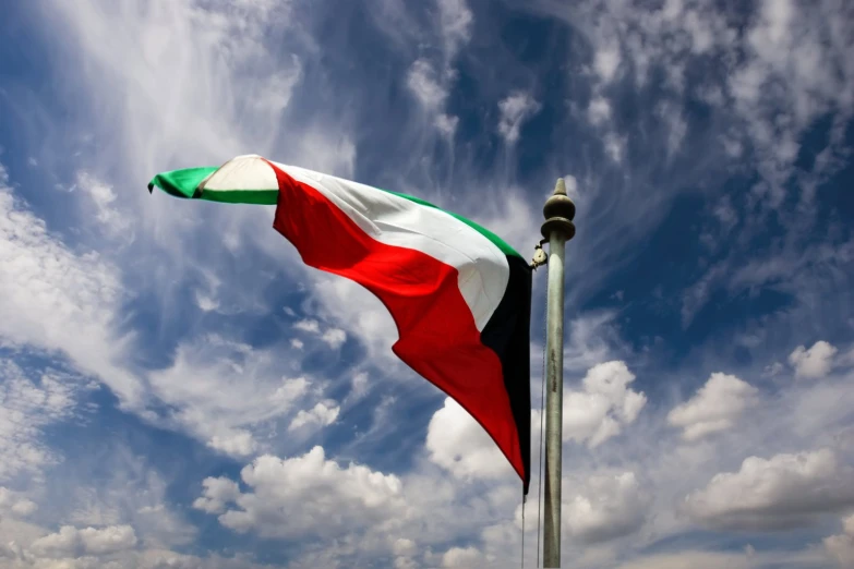 the flag of united arab republic flying on the wind