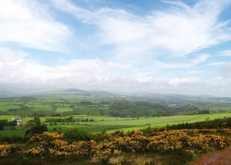 view from the top of an hill of rural land and rolling hills