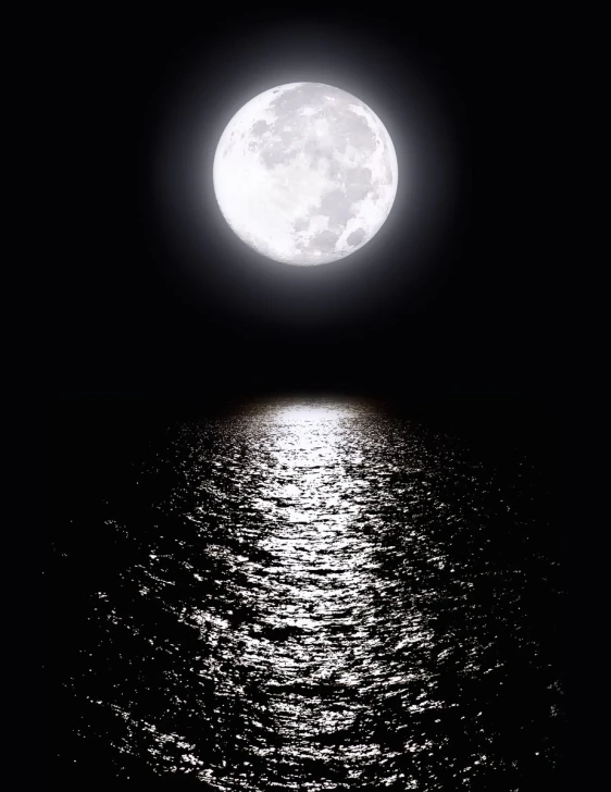 a full moon over the water is seen