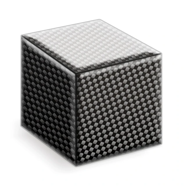 the cube is made of metal and has a pattern on it