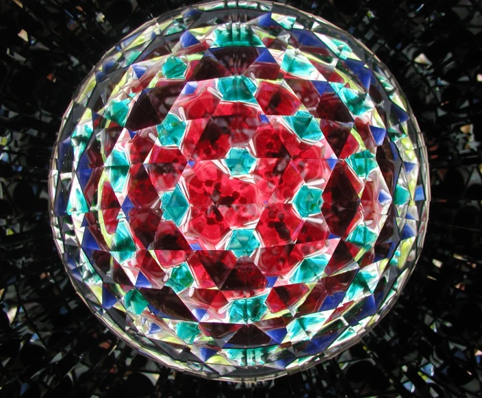 a round object made up of many different colored cubes