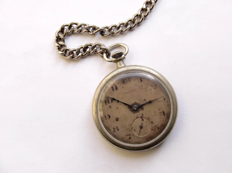 an antique pocket watch sitting on a chain