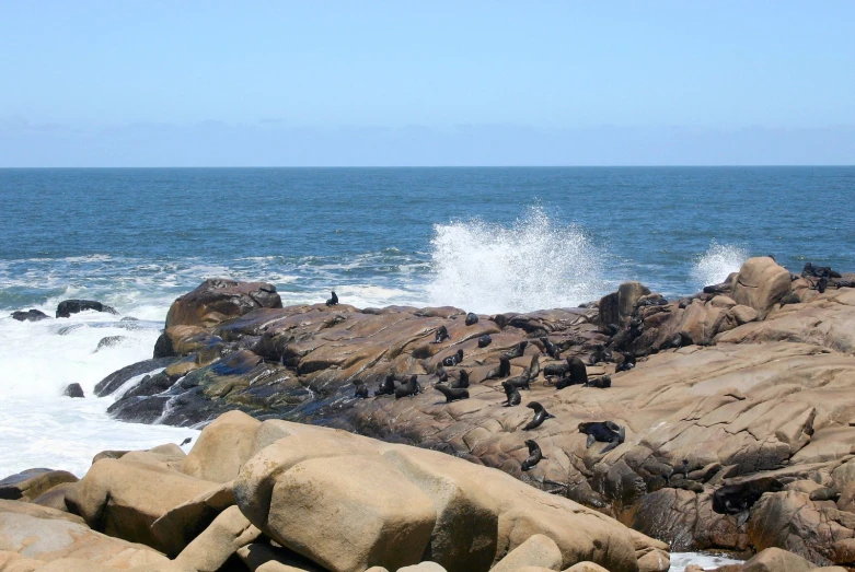 waves splash in on the rocks and water