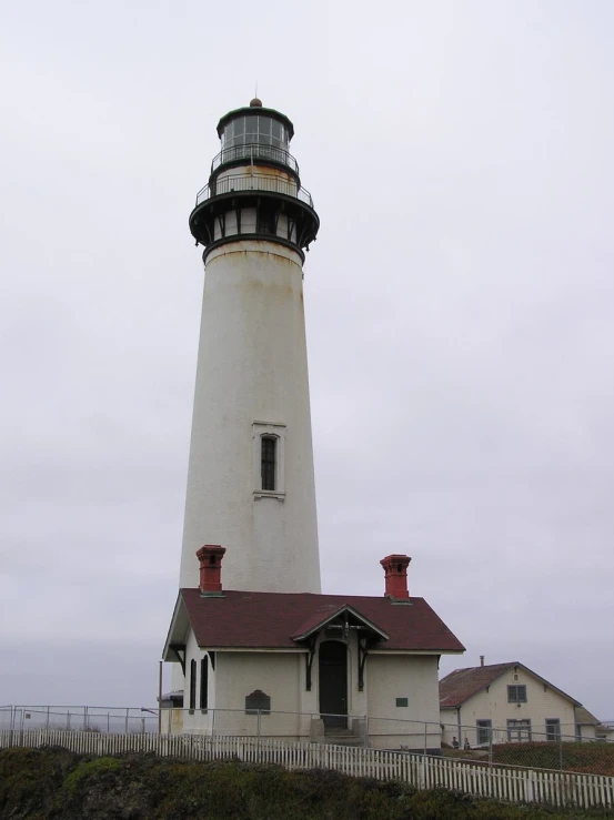 the light house is white with red trim