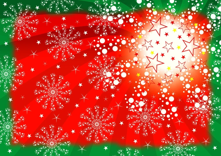 a large green and red flag with white snowflakes