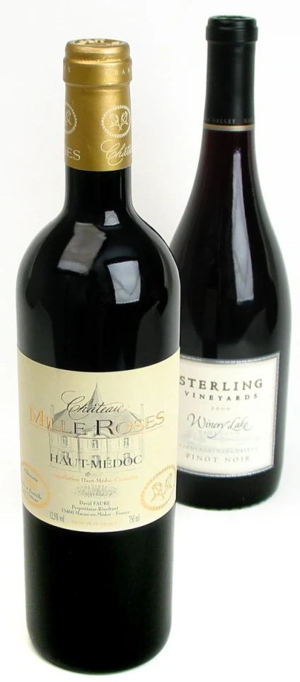 two wine bottles and the label of a red wine