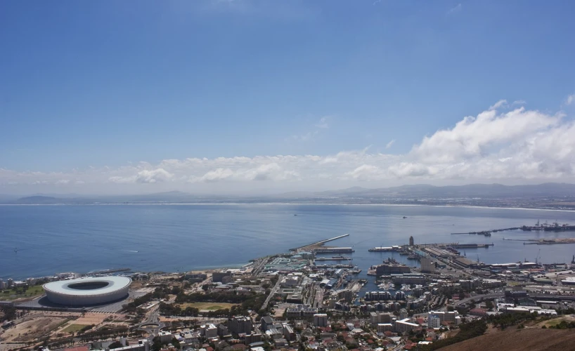 aerial s of port in background and a large body of water