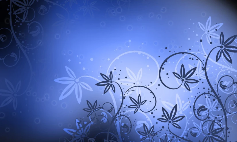 abstract design with blue flowers and circles on the background