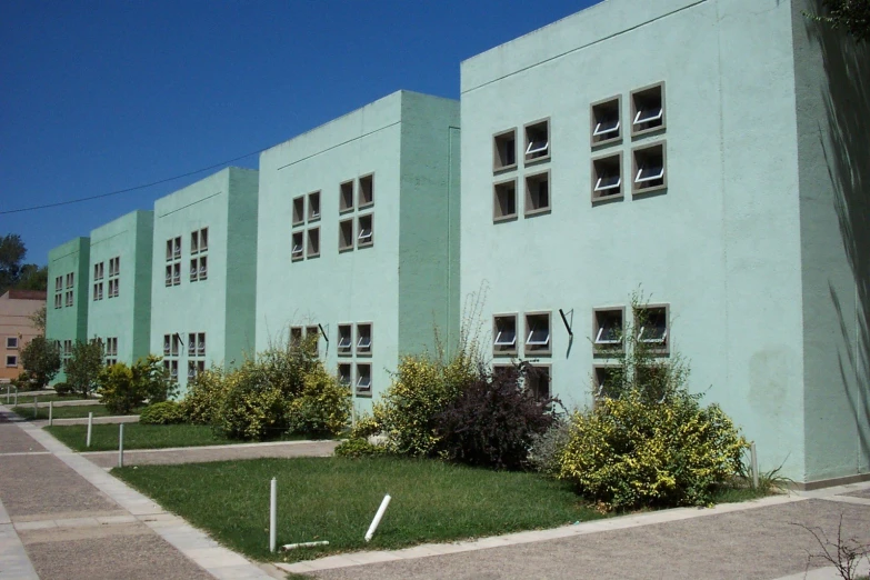 a row of building with several plants growing out of the window