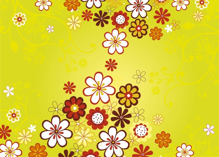 colorful flowers and vines on a bright green background
