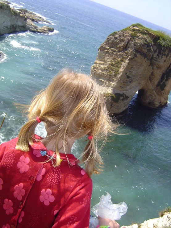 a  standing on a rock ledge overlooking the ocean