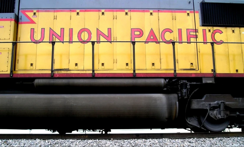 the side of a train has union pacific painted on it