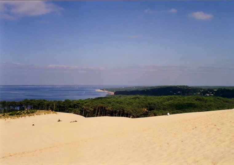 sand dunes with water and sky in the background