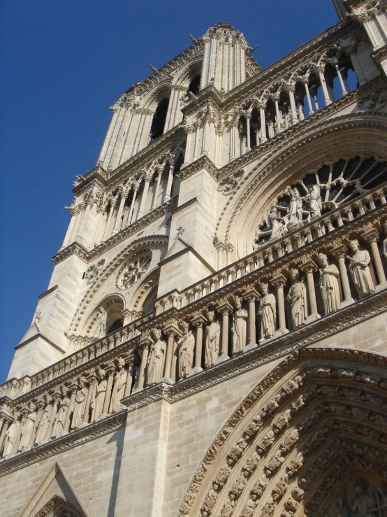 the facade of the old gothic cathedral in paris